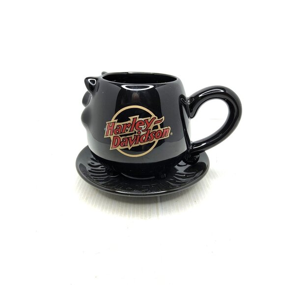 Harley-Davidson Core Porcelain Sculpted Hog Coffee Mug W/Saucer - Picture 1 of 6
